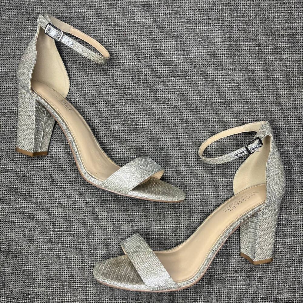 Michael By Michael Shannon Sparkly Silver Ankle Strap High Heel Sandal
